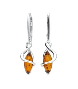 Marquise Baltischer Bernstein Ohrhänger Sterling Silber 925 Cognac Natur Edelstein - Bild 1 von 1