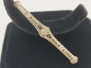 Antique Art Deco 18 Kt Brooch with Diamonds 5.1g - J8 - Picture 1 of 6