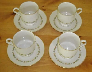 Vintage Syracuse China MADISON Orange Coffee Teacups & Saucers ~ Set of 4 ~ - Picture 1 of 12
