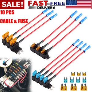 10pc 12V Car Add-a-Circuit Fuse Adapter w/ Standard & Mini Tap Blade Fuse Holder - Picture 1 of 12