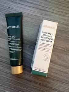 LOT OF 2 BIOSSANCE: Gentle Cleanser .5 oz & Night Serum .13 oz Travel Sizes - Picture 1 of 4