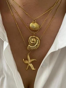 Peri'sbox Starfish & Conch Pendant Necklace for Women – Waterproof Summer Beach - Picture 1 of 7