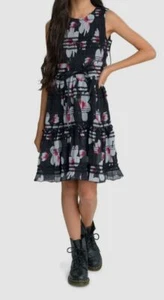 $195 Zoe Ltd Kids Girls Black Sydney Smocked Floral Chiffon Dress Size 16 - Picture 1 of 3
