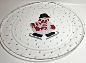 Crate & Barrel Snowman Skating Dot Snowflakes 13" Platter - Picture 1 of 3