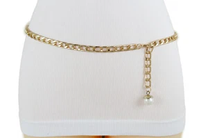 Women Bridal Fashion Waist Hip Belt Gold Metal Chain Pearl Charm Size M L XL - Picture 1 of 12