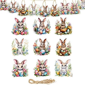 Easter Tree Window Wall Hangings Ornaments 9pcs Reusable Paper Bunny Sign Decor - Picture 1 of 9