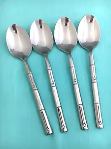 NUOVI 4 cucchiai da zuppa ovali Hampton Forge bambù firmati inox lucidi 7 3/4" - Foto 1 di 5