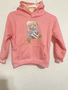 New Kids Girls Plush Warm Winter Hoodie lucky Bear Print Pullover Sweatshirt - Picture 1 of 5