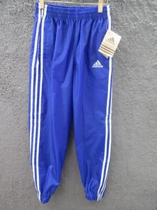 NWT Rare 90s Adidas Vintage Nylon Blue Track Pants Youth Medium - Picture 1 of 13