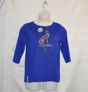 Bob Mackie Cheetah in the Moonlight T-Shirt Größe XL blau - Bild 1 von 2