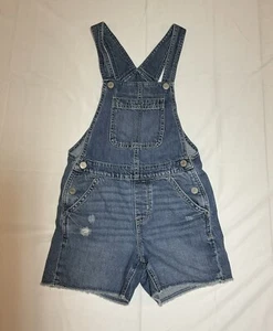 Gap Girls’ Size 8 Medium Denim Overall Shorts Pockets Distressed - Picture 1 of 5