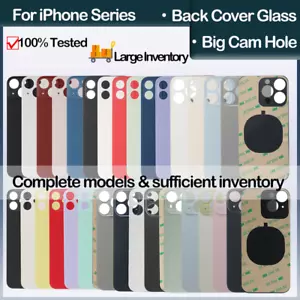 For iPhone 15 Pro Max XR X XS 11 12 Pro 13 14 Plus Back Glass Big Cam Hole Lot - Picture 1 of 39