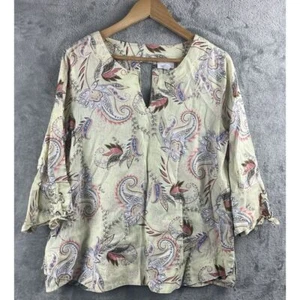 J Jill Leinen Top Medium limettengrün rosa Paisley Cutout Rücken Schnürbündchen fließend - Bild 1 von 6