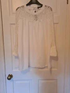 ZANZEA white blouse top with silk effect body and crochet lace sleeves XXXL - Picture 1 of 8