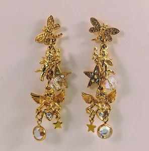 Kirks Folly Ohrringe goldfarben AB Kristall Libelle Engel Fee Stern Herz - Bild 1 von 5