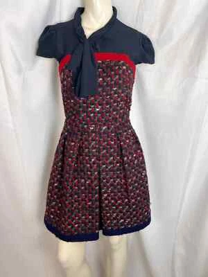 Vestido PRADA Azul Marino Rojo Plisado Cosido Lana Vestido Talla 40 XS Foto 1 de 4