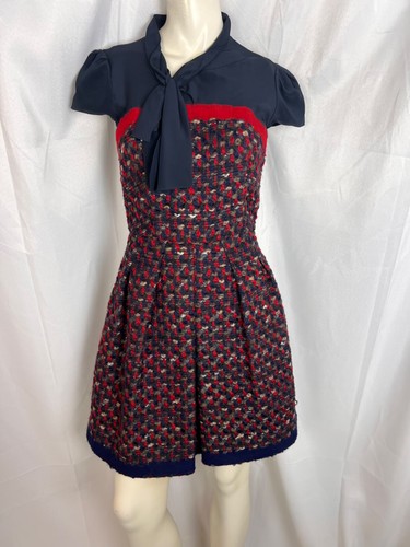 Abito PRADA rosso navy plissettato vestito lana cucito taglia 40 small