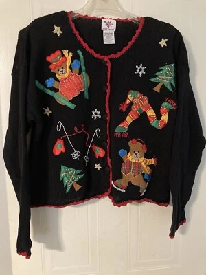 Cárdigan de Navidad Cascanueces Bordado L Suéter Feo Abuela Negro De Colección Foto 1 de 4