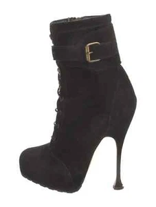 Brian Atwood Black Suede Lace Up Platform Heels Boots Sz US 6 36.5 - Picture 1 of 5
