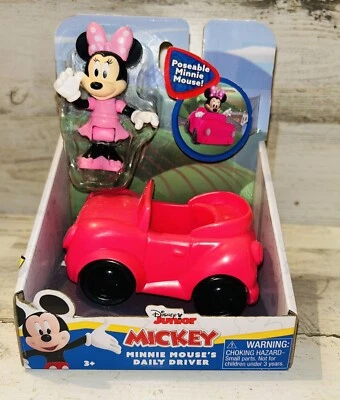 Disney Junior Minnie's Daily Driver Poseable Minnie Mouse with Pink Car NEW - Image 1 of 4