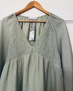 Primark sage green summer ruched bell sleeve top summer festival holiday - Picture 1 of 8