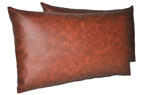 2 Two Tone Tan Brown Faux Leather Bolster Cushions 22" x 14" & Inner Filler Pads - Picture 1 of 2
