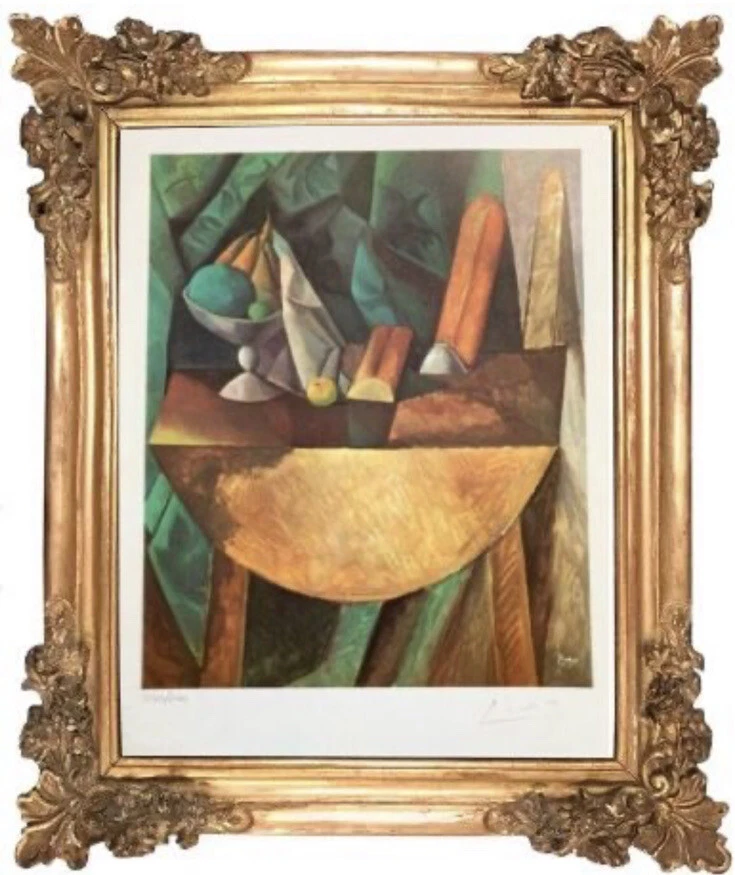 Impresión artística original de PABLO PICASSO firmada a mano con certificado de autenticidad "Plato de pan y fruta" Foto 1 de 4