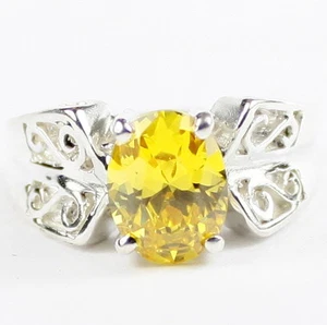 Golden Yellow CZ, 925 Sterling Silver Ladies Ring-Handmade. SR281 - Picture 1 of 5