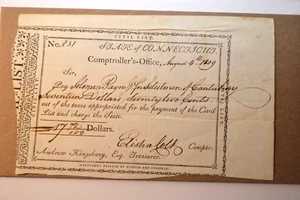 State of Connecticut Civil List-  Aug. 4, 1809- Very Fine.  Measures 5 X 8 in. - Picture 1 of 4