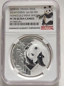 2016 Chinese Panda Coin HSNA Show 1 Oz Silver NGC Graded Pf 70 Ultra Cameo - Picture 1 of 2