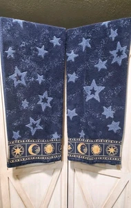 VTG Y2K 90s Spring Made Celestial Sun Moon Stars Set Of 2 Bath Towels - Picture 1 of 8