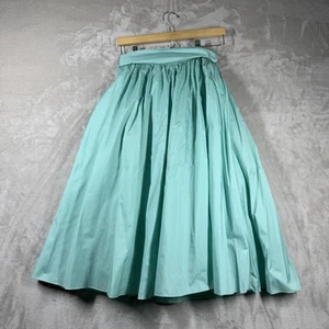 Vintage Union Made 100% Nylon Fabric Belted Skirt 60s 70s Aqua with Tulle Slip - Picture 1 of 16