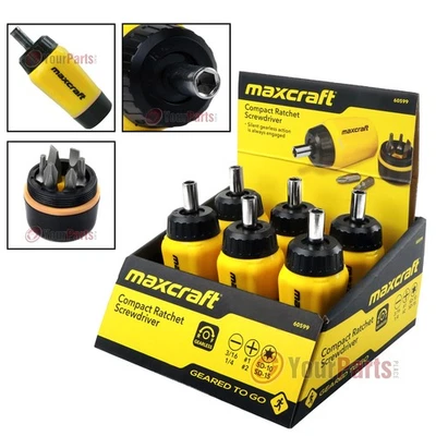 6Pk Maxcraft 60599 Gearless Stubby Ratchet Screwdriver 6 in 1 Bits Set Multi Bit - Image 1 of 4
