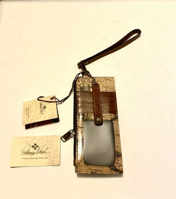 Patricia Nash Alanna European map Leather Zip Card Case Wallet Wristlet 3 x 7 in - Image 1 of 4