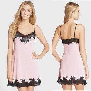 Camicia Natori Enchant in raso con orlo in pizzo rosa nero taglia 1X - Foto 1 di 6