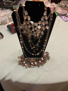 New York & Co Necklace Lot 5 Pc Statement Bib Boho Coin Pearl Moonstone Look NY - Picture 1 of 8