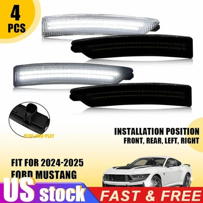 2/4X LED Side Marker Lights Front Rear Smoked White For Ford Mustang 2024-2025 - Image 1 of 4
