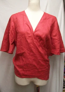 Camicia manica corta avvolgente scollo a V in lino ruggine morbido dintorni tg large - Foto 1 di 2