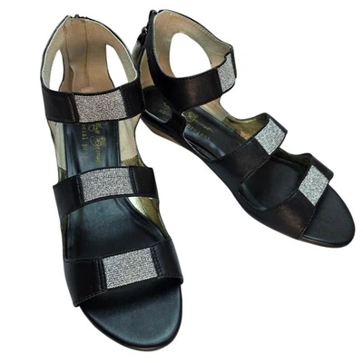 Sandálias Matt Bernson The T-Strap Project couro preto glitter wedge 9M NOVO - Imagem 1 de 4