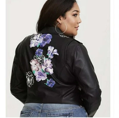 Torrid Faux Leather Moto Flora Women's Jacket size 2 - Image 1 of 4