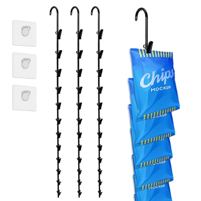 Черный металлический подвесной органайзер с 12 крючками 3 шт. для кладовой кухни гаража LOLA - Изображение 1 из 4