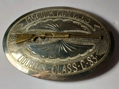 Vintage McCook Nebraska Gun Club Doubles Glass Champion Nebraska Gun Belt Buckle - Image 1 of 4