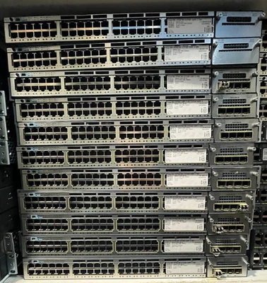 Lot of 11 Cisco WS-C3750X-48PF-S w/ C3KX-NM-1G & (2) C3KX-PWR-1100WAC - Image 1 of 2