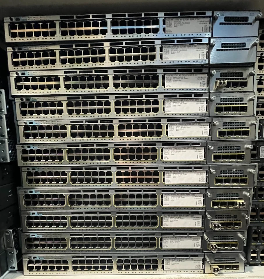批量 11 件 思科 WS-C3750X-48PF-S 带 C3KX-NM-1G & (2) C3KX-PWR-1100WAC — 第 1/2 张图片