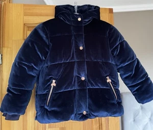 Girls TED BAKER winter jacket age 9 years Blue Velvet Puffa Jacket warm padded - Picture 1 of 13
