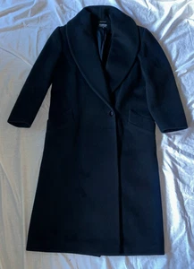 Vintage 1990er Karen Damen 12 Wolle Kaschmir Mischung schwarz klassischer Wintermantel Polen - Bild 1 von 7