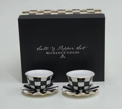 Mackenzie Childs Courtly Teacup Salt & Pepper Set - Image 1 of 4