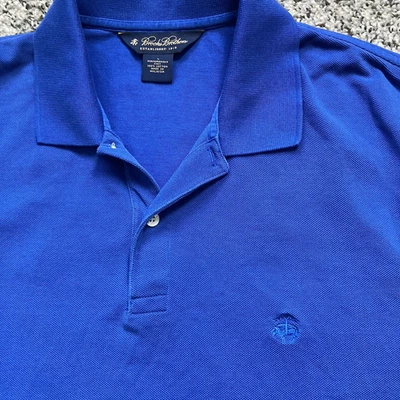 Brooks Brothers 衬衫男式大号蓝色性能 Polo 针织 Cottton 短袖 — 第 1/4 张图片