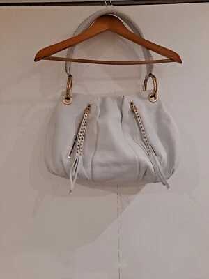 Cartera Maxx New York Vintage Cuero Guijarro Blanco Puntada Látigo Ojal Borlas Foto 1 de 4