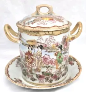 Antique Japanese Condensed Milk Container With Lid Porcelain Hand Painted - Picture 1 of 18